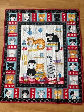New Handmade baby quilt Playful Cats Quilted Blanket - Multicolor